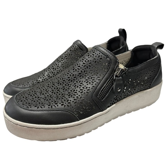 Jambu July Sneakers Women's 7 Black Leather Slip On Comfort Side Zipper Cut Out‎ - Picture 1 of 8